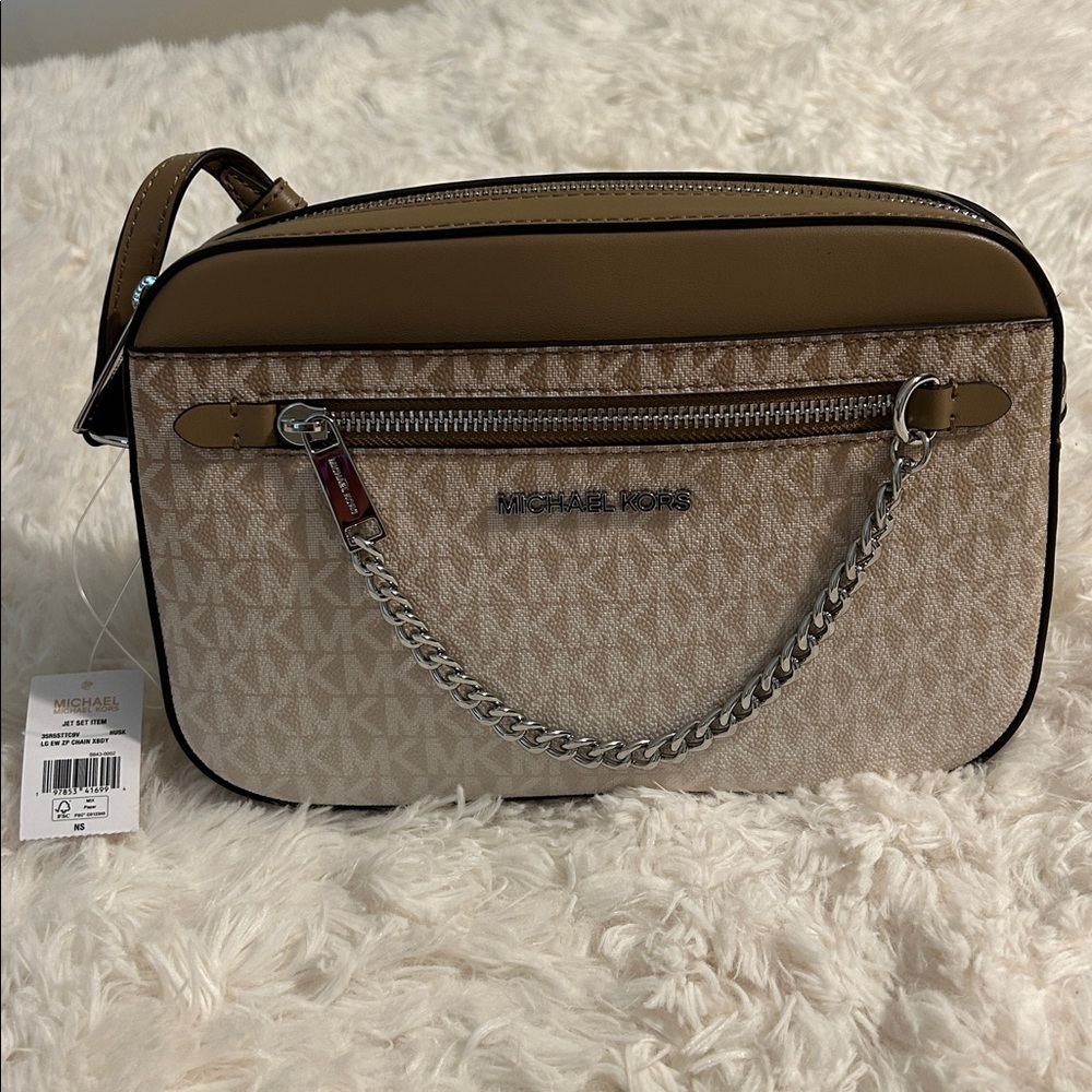 Michael Kors Tan and Brown Chain Crossbody